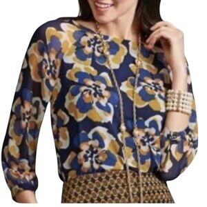 CAbi Floral Blouse - Blue and Yellow